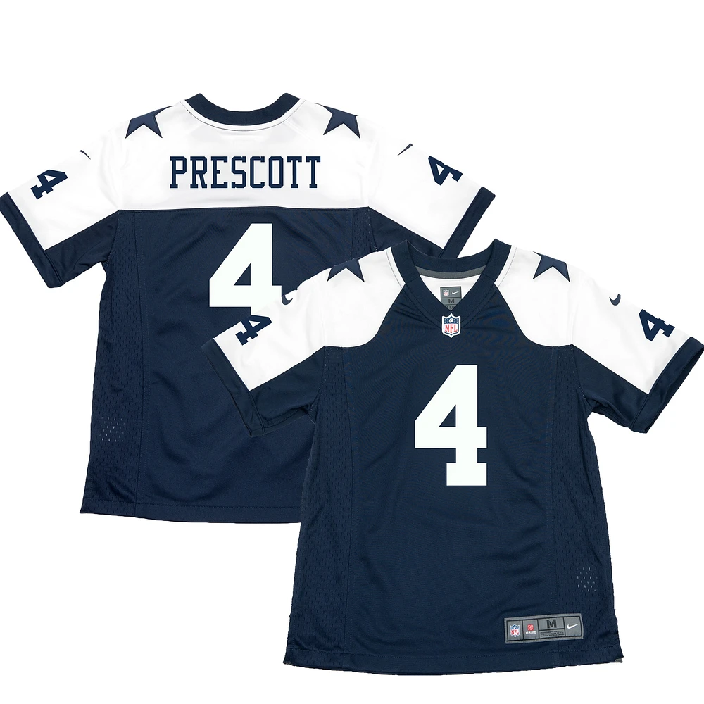 Maillot de match Nike Dak Prescott pour jeunes, bleu marine, Dallas Cowboys