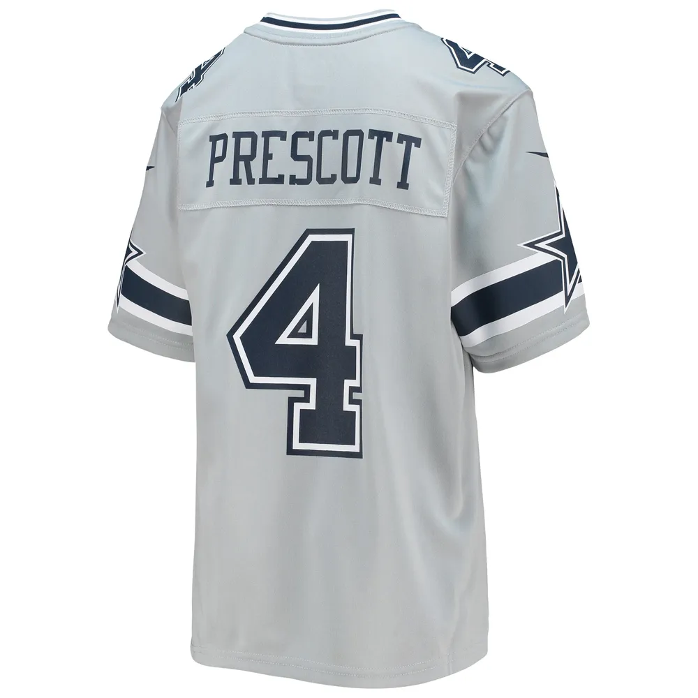 Maillot de jeu d'équipe inversé Nike Dak Prescott argenté pour jeunes des Cowboys Dallas