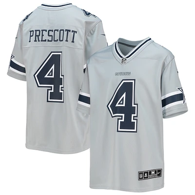 Maillot de jeu d'équipe inversé Nike Dak Prescott argenté pour jeunes des Cowboys Dallas