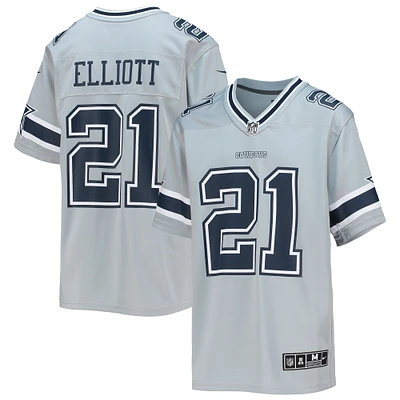 Maillot de jeu inversé Nike Ezekiel Elliott Silver Dallas Cowboys pour jeunes