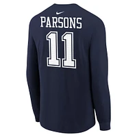 T-shirt à manches longues Nike Micah Parsons pour jeune, bleu marine, avec nom et numéro du joueur des Cowboys de Dallas