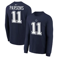 T-shirt à manches longues Nike Micah Parsons pour jeune, bleu marine, avec nom et numéro du joueur des Cowboys de Dallas