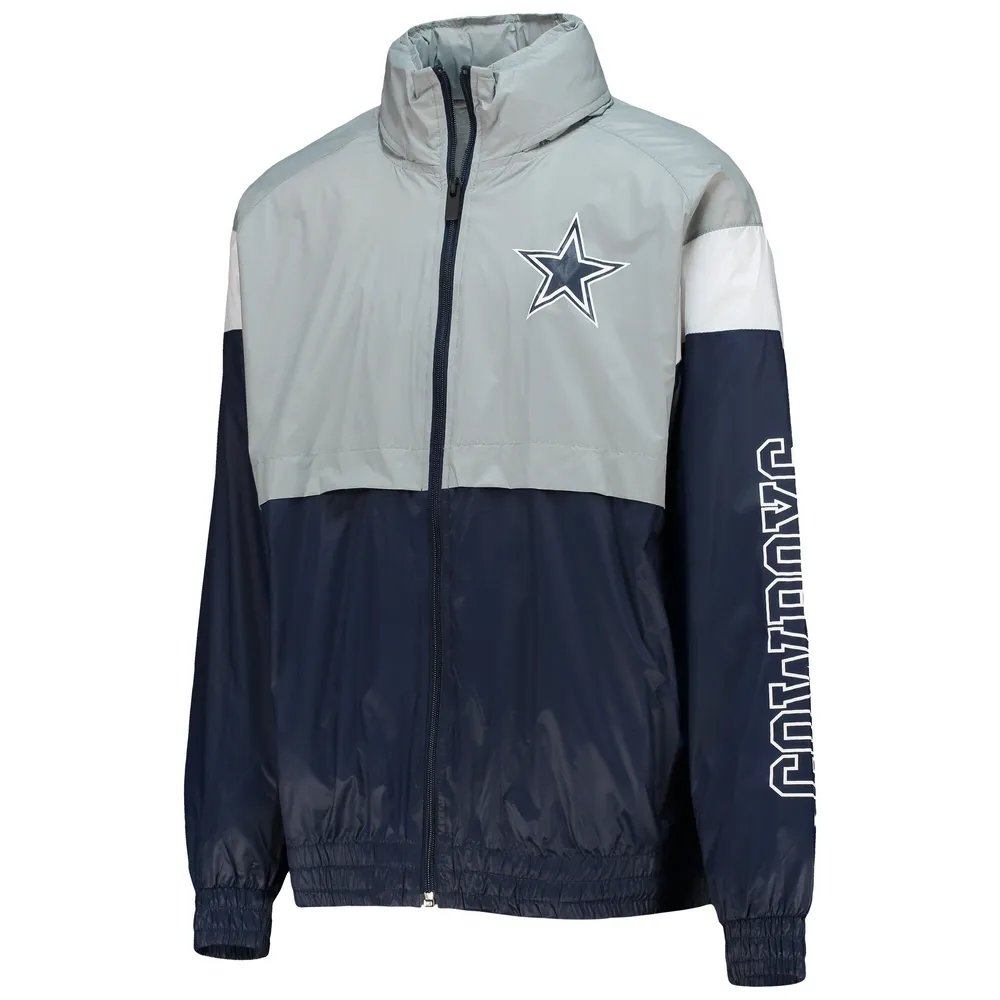 Youth Silver/Navy Dallas Cowboys Goal Line Stance Full-Zip Hoodie Windbreaker