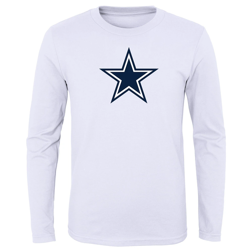 T-shirt à manches longues blanc Dallas Cowboys pour jeune avec logo principal