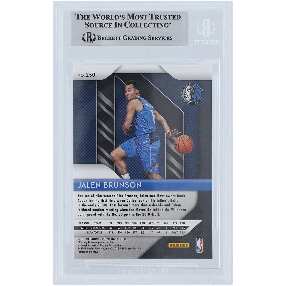 Jalen Brunson Dallas Mavericks Autographed 2018-19 Panini Prizm #250 Beckett Fanatics Witnessed Authenticated Rookie Card