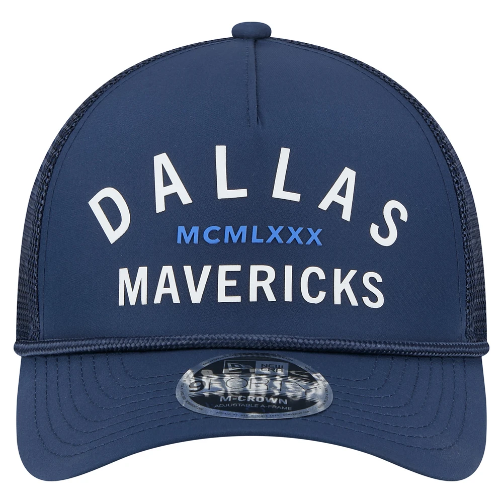 Men's New Era  Navy Dallas Mavericks Minimalist A-Frame 9FORTY Trucker Hat