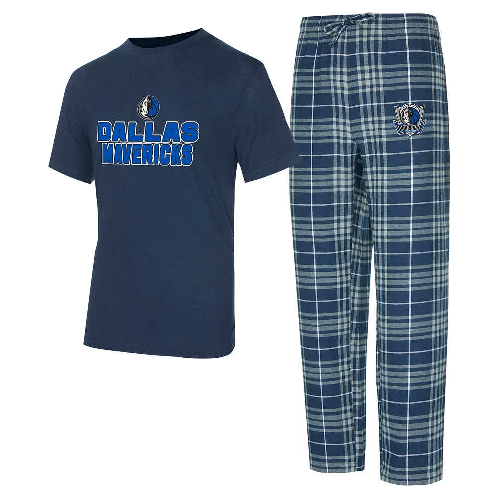 Ensemble de nuit pour homme avec t-shirt et pantalon en flanelle Dallas Mavericks Vector bleu marine/gris Concepts Sport