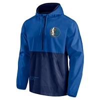 Men's Fanatics Blue/Navy Dallas Mavericks Anorak Block Party Windbreaker Half-Zip Hoodie Jacket