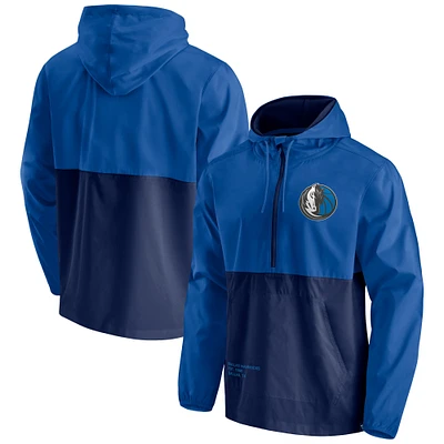 Men's Fanatics Blue/Navy Dallas Mavericks Anorak Block Party Windbreaker Half-Zip Hoodie Jacket