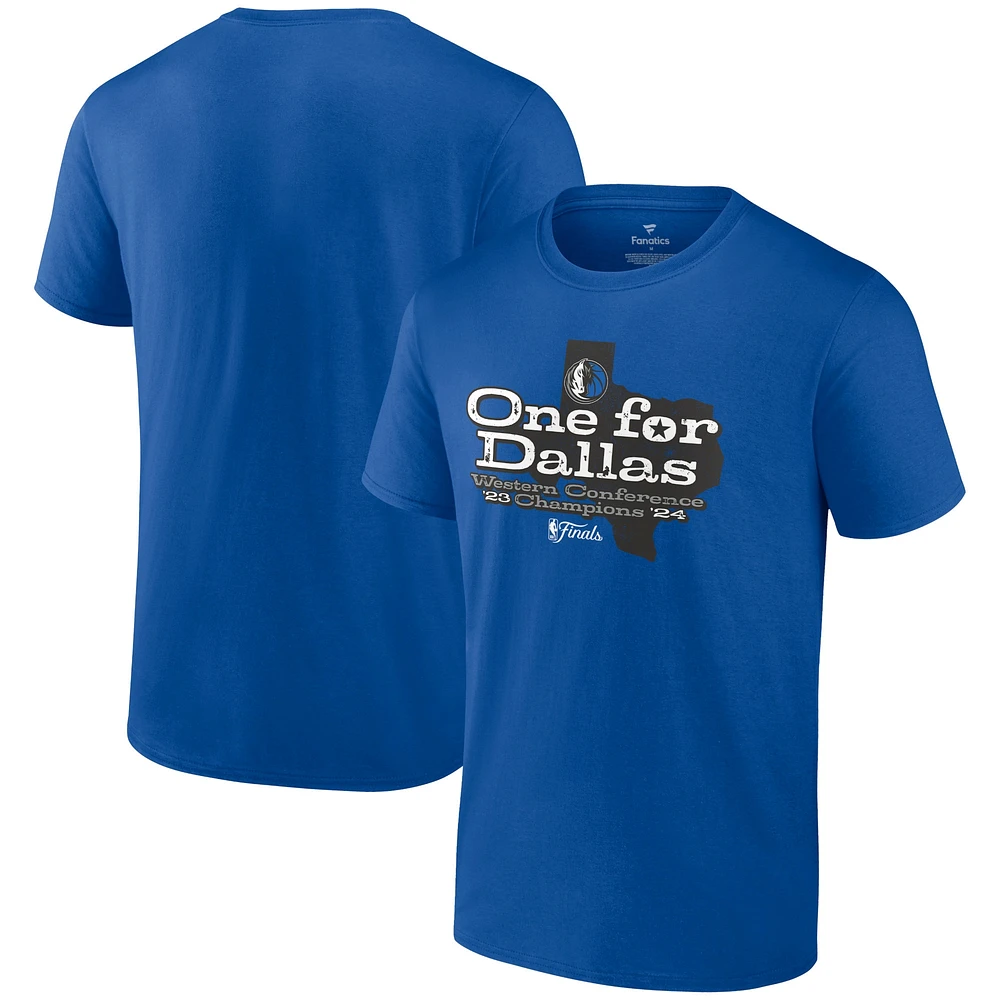 T-shirt bleu Fanatics pour hommes des Dallas Mavericks 2024 Champions de la Conférence Ouest Layup Drill