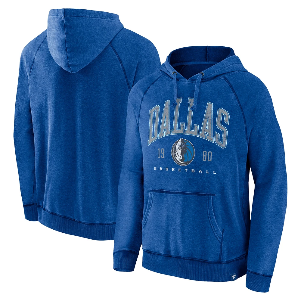 Men's Fanatics Heather Blue Dallas Mavericks Foul Trouble Snow Wash Raglan Pullover Hoodie