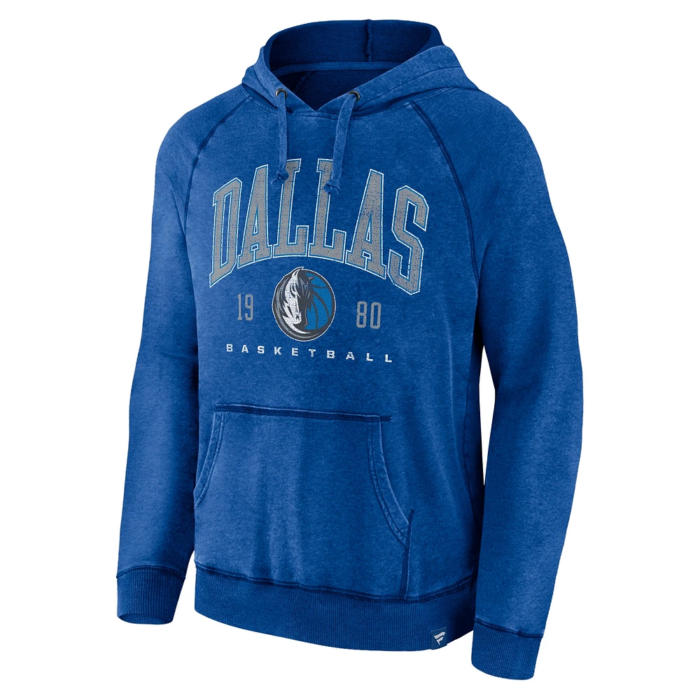 Men's Fanatics Heather Blue Dallas Mavericks Foul Trouble Snow Wash Raglan Pullover Hoodie