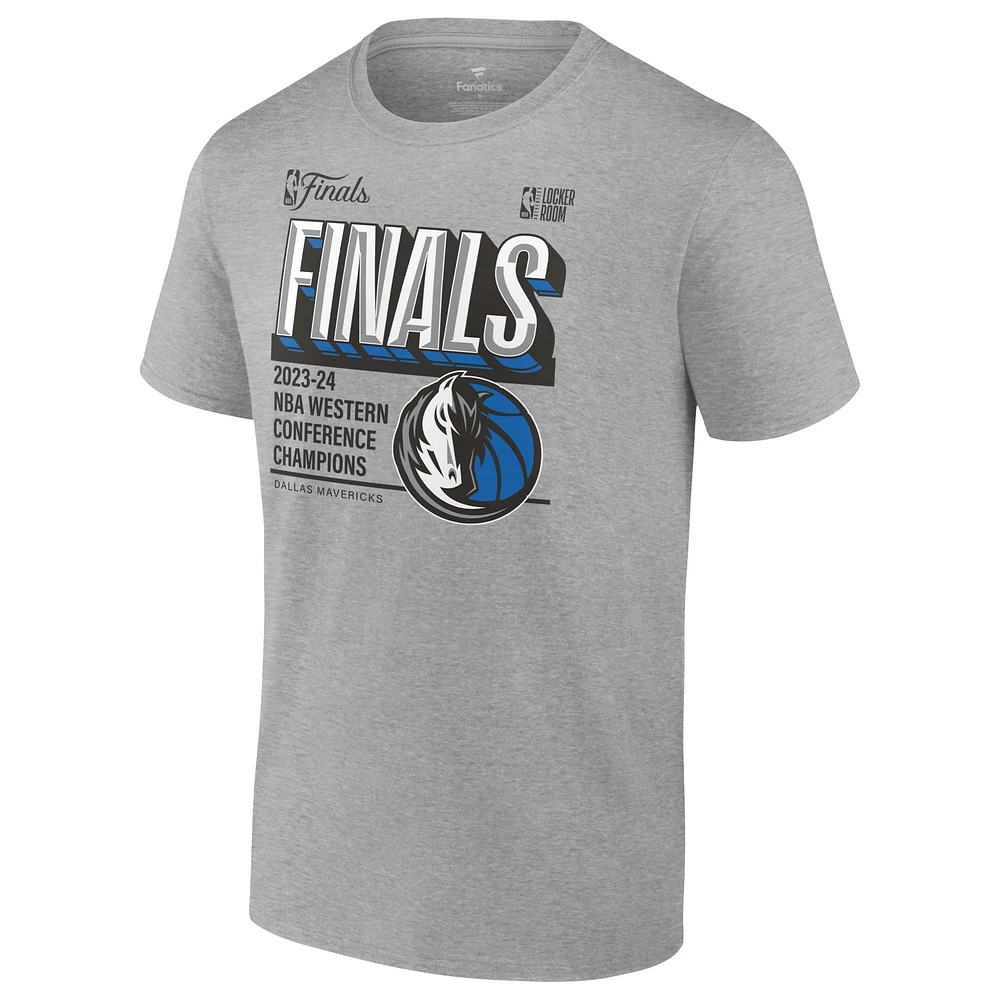 Men's Fanatics Heather Gray Dallas Mavericks 2024 Western Conference Champions Locker Room Big & Tall T-Shirt