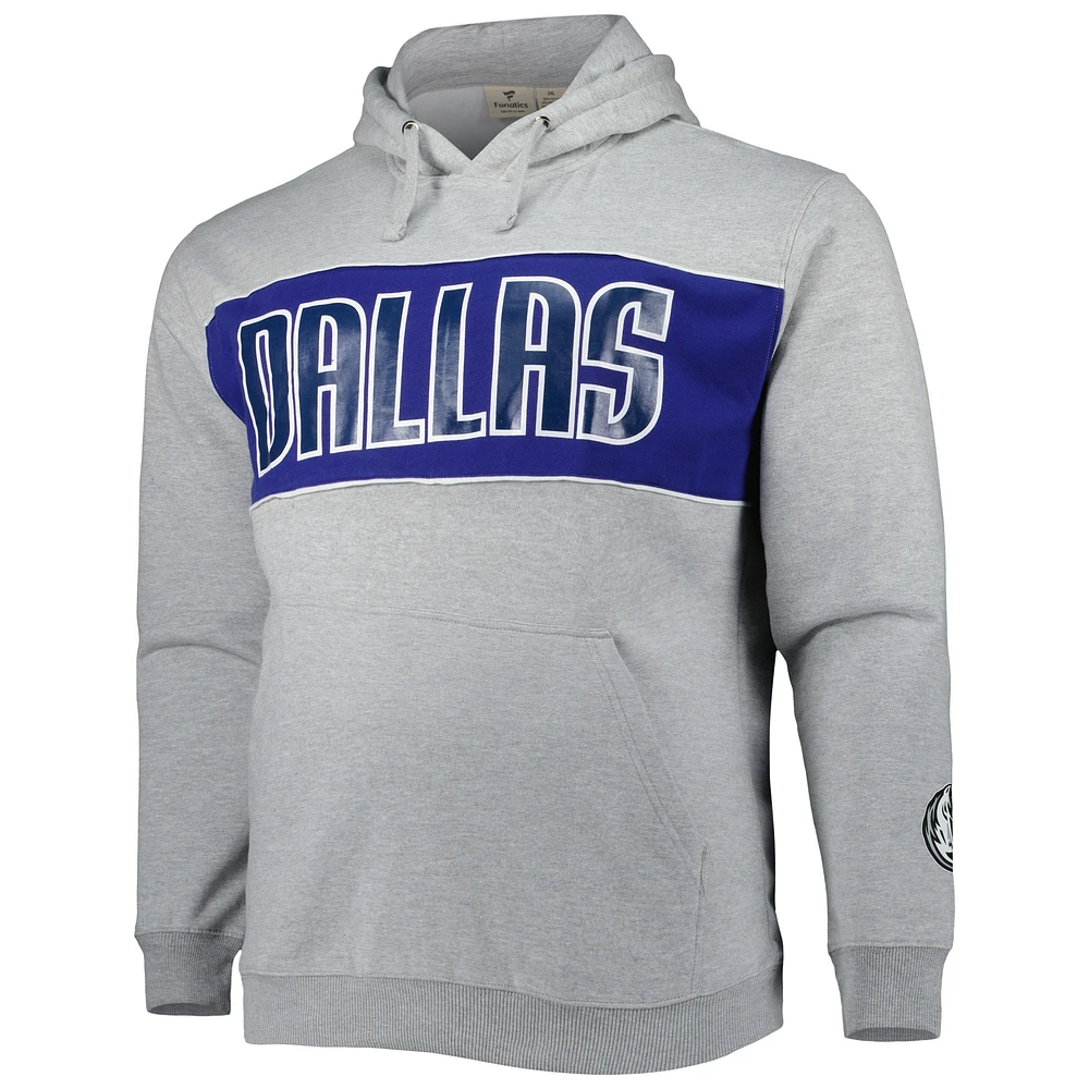 Sweat à capuche Fanatics Heather Grey Dallas Mavericks Big & Tall pour hommes