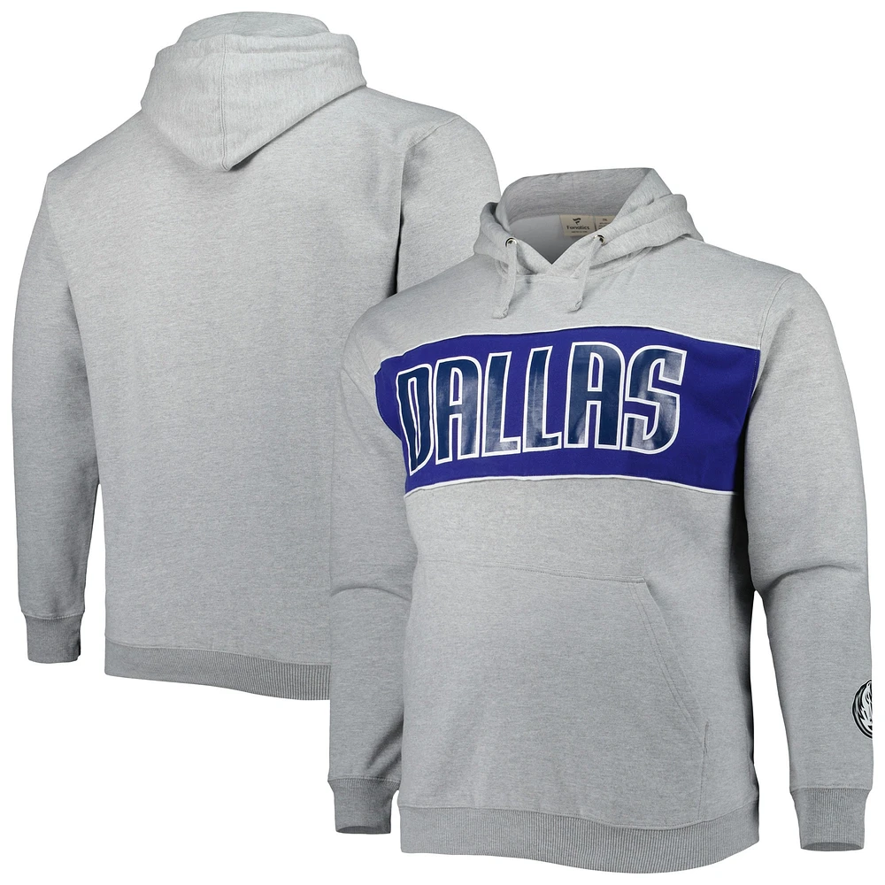 Sweat à capuche Fanatics Heather Grey Dallas Mavericks Big & Tall pour hommes