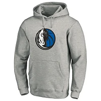 Men's Fanatics Heather Gray Dallas Mavericks Team Primary Logo Fitted Pullover Hoodie