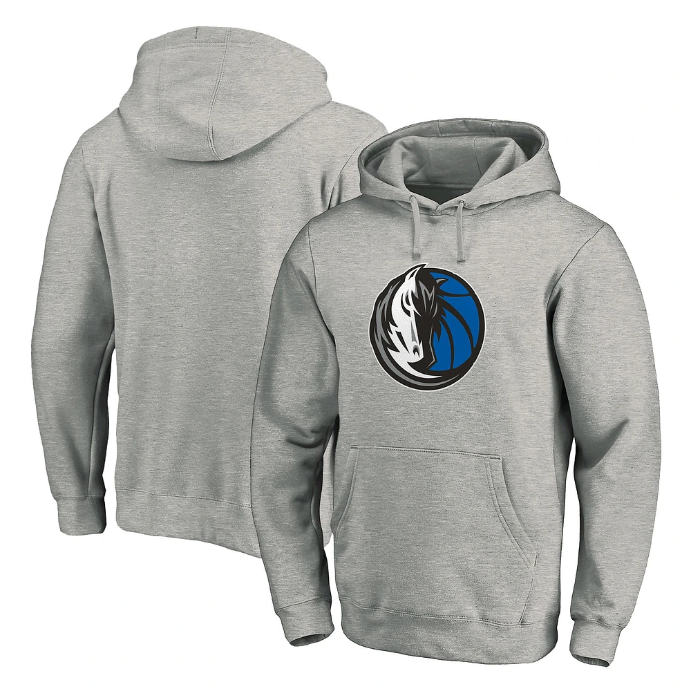 Men's Fanatics Heather Gray Dallas Mavericks Team Primary Logo Fitted Pullover Hoodie