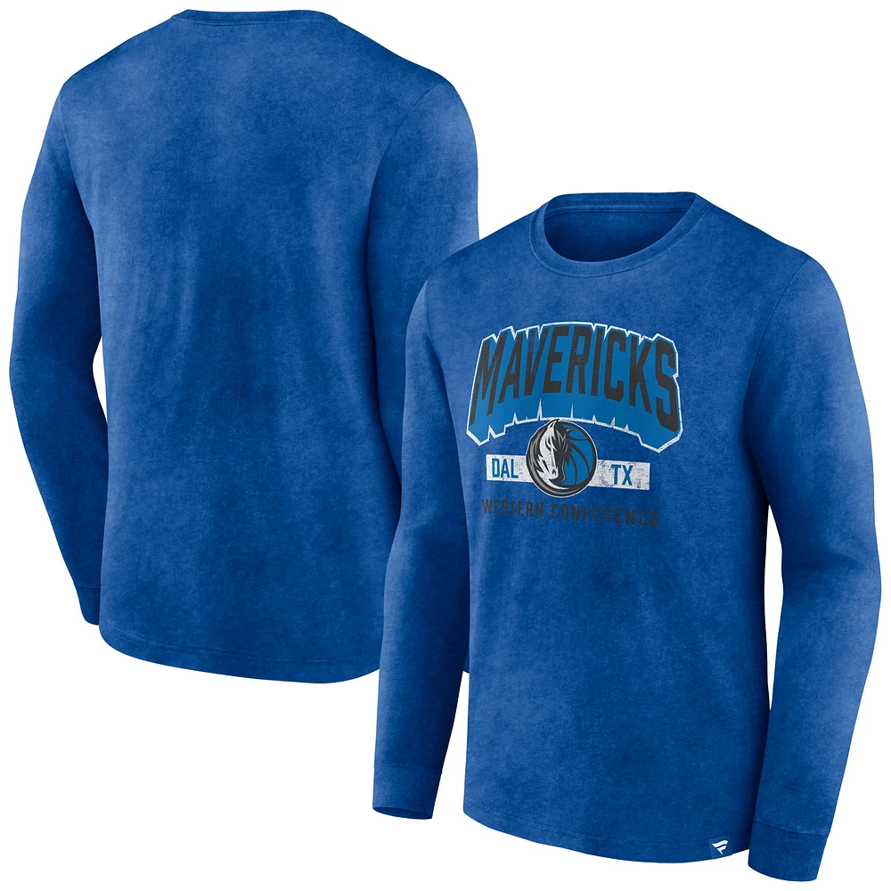 T-shirt à manches longues Fanatics Heather Royal Dallas Mavericks Front Court Press Snow Wash pour hommes