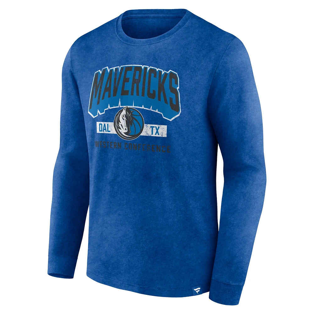 Men's Fanatics Heather Royal Dallas Mavericks Front Court Press Snow Wash Long Sleeve T-Shirt