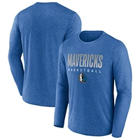 T-shirt à manches longues pour hommes Fanatics Heathered Blue Dallas Mavericks Where Legends Play Iconic Practice