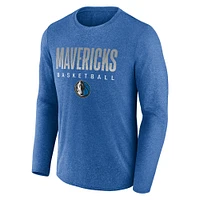 T-shirt à manches longues pour hommes Fanatics Heathered Blue Dallas Mavericks Where Legends Play Iconic Practice