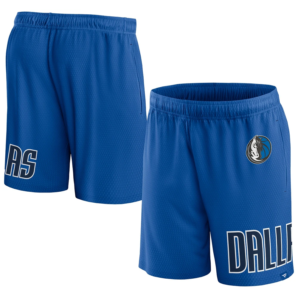 Short en maille à lancer franc Fanatics Royal Dallas Mavericks pour hommes