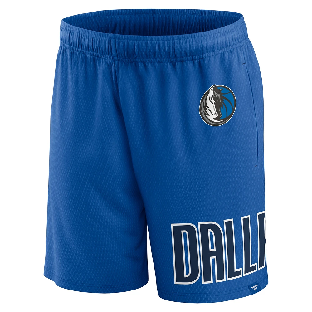 Short en maille à lancer franc Fanatics Royal Dallas Mavericks pour hommes