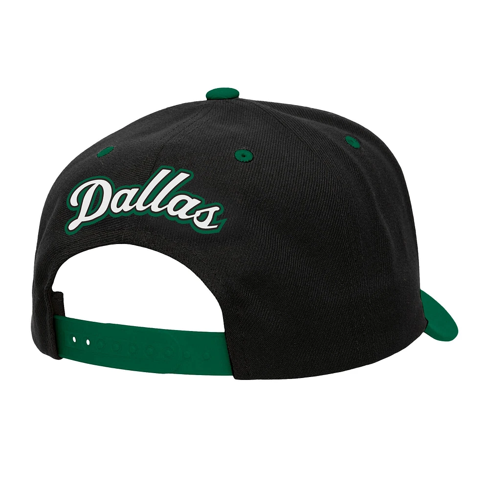 Casquette ajustable Mitchell & Ness Dallas Mavericks 2 tons avec inscription au dos Pro Crown pour homme, noire/verte