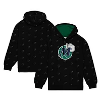 Men's Mitchell & Ness  Black Dallas Mavericks Hardwood Classics Allover Print Pullover Hoodie