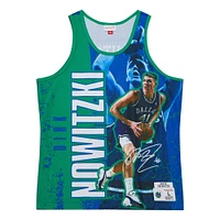 Men's Mitchell & Ness Dirk Nowitzki Blue Dallas Mavericks Hardwood Classics Player Burst Tank Top