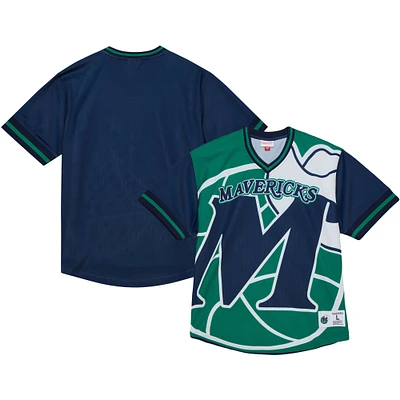 T-shirt vert à col en V maille Mitchell & Ness pour hommes des Dallas Mavericks Jumbotron 3.0