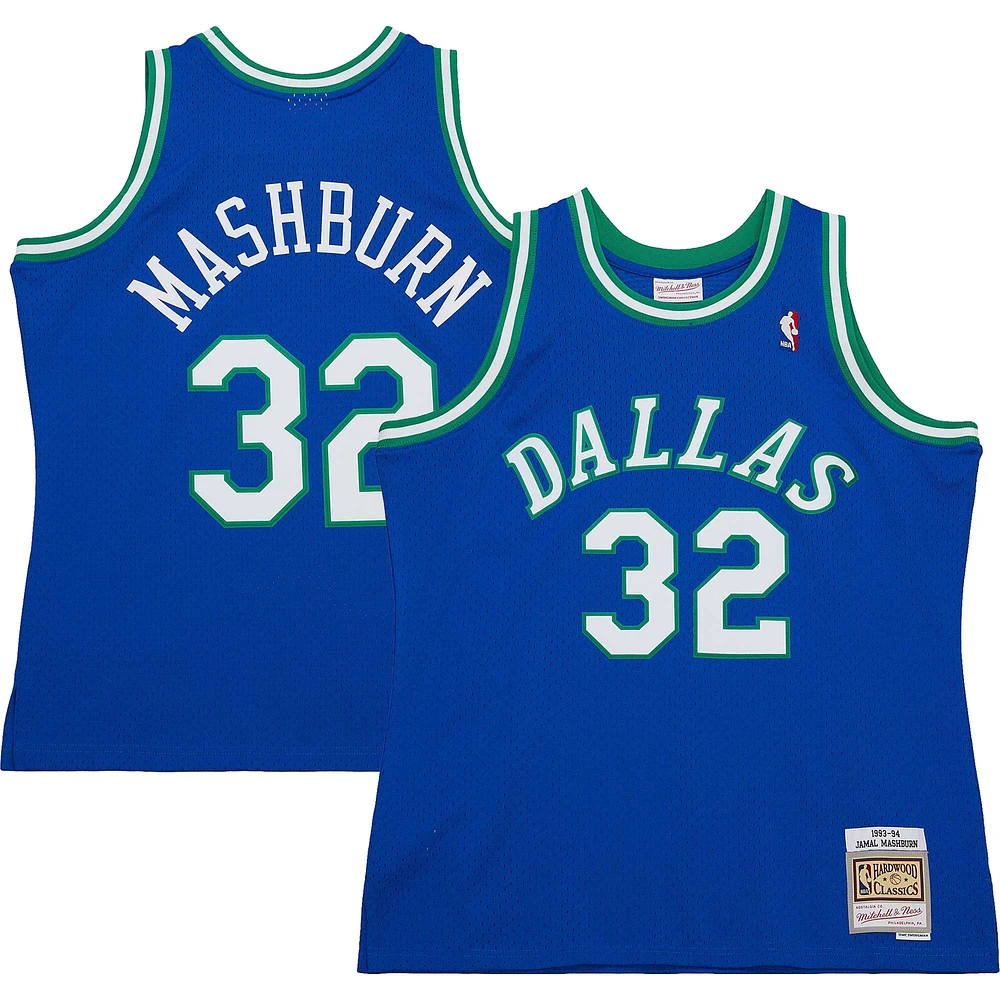 Maillot Mitchell & Ness Jamal Mashburn Dallas Mavericks 2001/02 Hardwood Classics Swingman pour homme, bleu