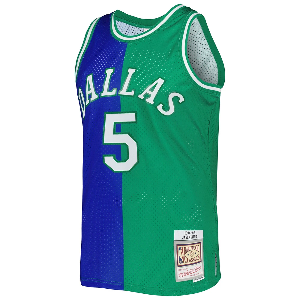 Maillot Swingman divisé Mitchell & Ness Jason Kidd pour hommes, bleu/vert, Dallas Mavericks Hardwood Classics 1994/95