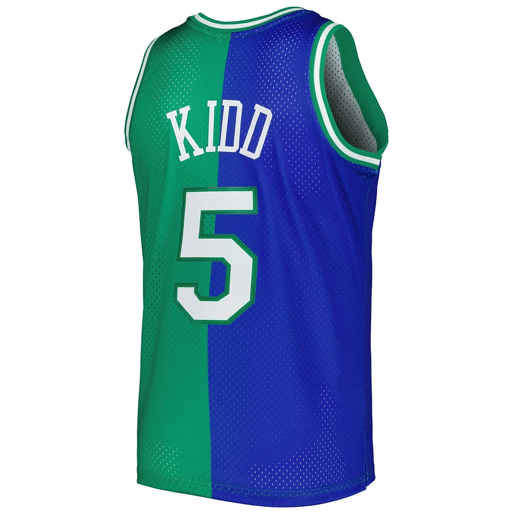 Men's Mitchell & Ness Jason Kidd Blue/Green Dallas Mavericks Hardwood Classics 1994/95 Split Swingman Jersey