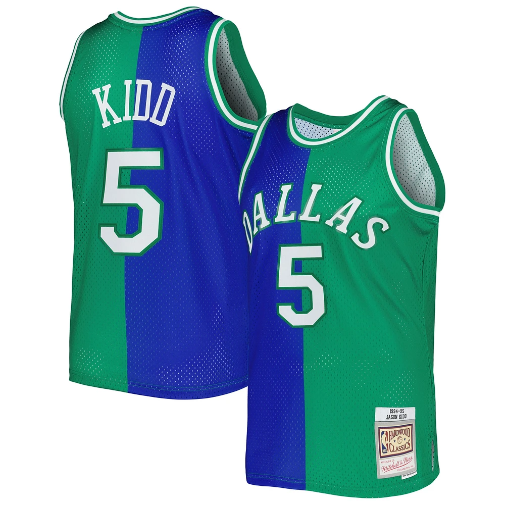 Maillot Swingman divisé Mitchell & Ness Jason Kidd pour hommes, bleu/vert, Dallas Mavericks Hardwood Classics 1994/95