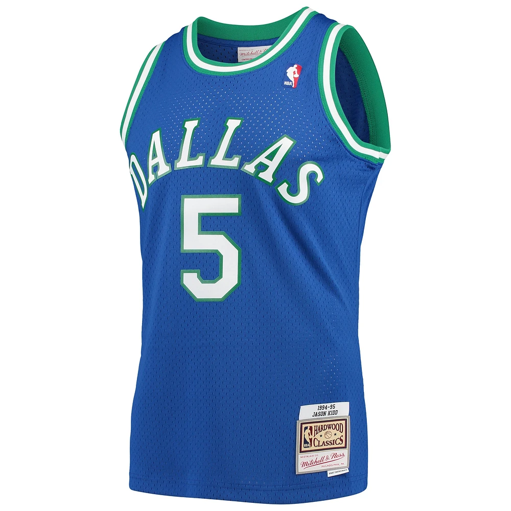 Maillot Swingman Mitchell & Ness Jason Kidd Dallas Mavericks 1994/95 Hardwood Classics pour hommes, bleu