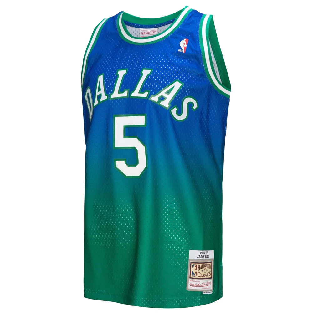 Maillot Homme Mitchell & Ness Jason Kidd Vert/Marine Dallas Mavericks 1994/95 Hardwood Classics Fadeaway Swingman Player