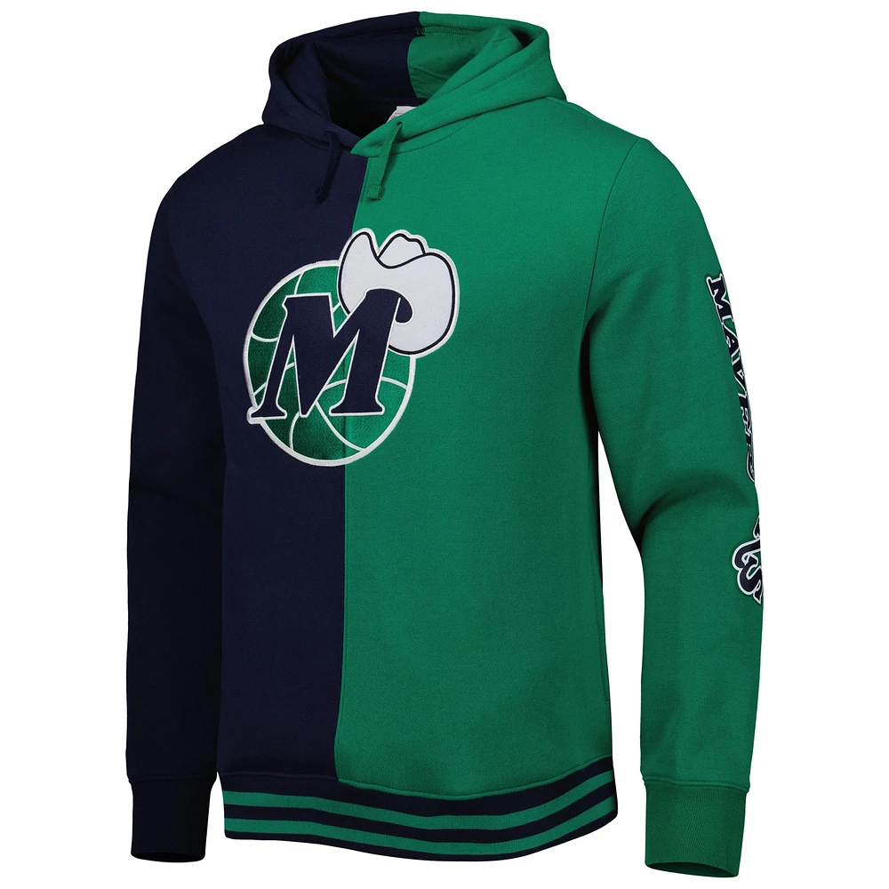 Men's Mitchell & Ness Navy/Green Dallas Mavericks Hardwood Classics Split Pullover Hoodie