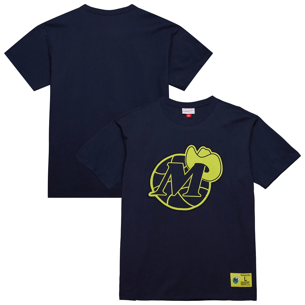 Men's Mitchell & Ness Navy Dallas Mavericks Hardwood Classics Neon Nights Premium T-Shirt