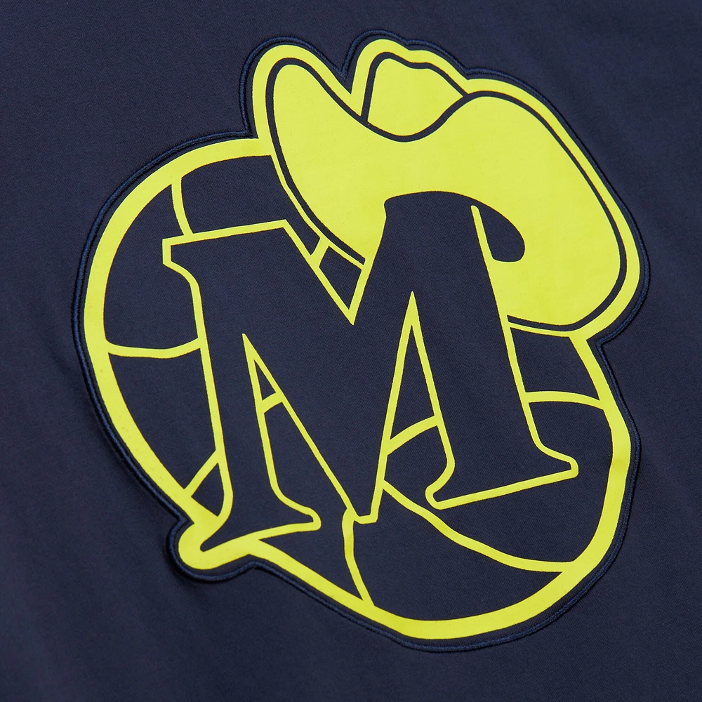 Men's Mitchell & Ness Navy Dallas Mavericks Hardwood Classics Neon Nights Premium T-Shirt