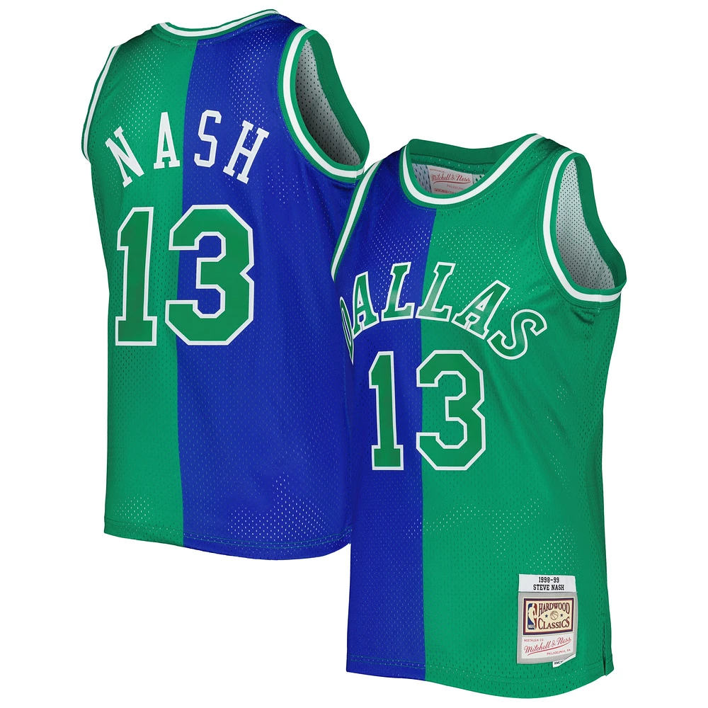 Men's Mitchell & Ness Steve Nash Blue/Green Dallas Mavericks Hardwood Classics 1998/99 Split Swingman Jersey