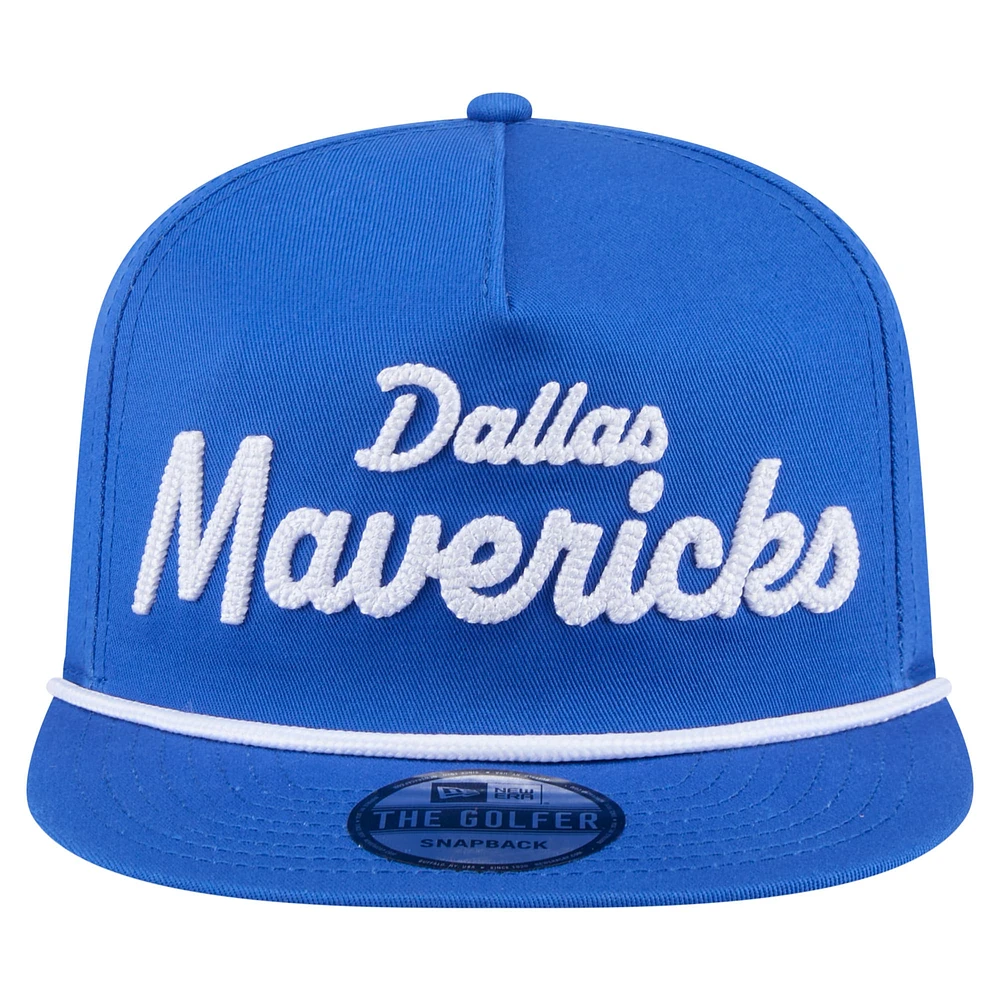 Casquette snapback de golfeur New Era bleue avec texte de l'équipe des Dallas Mavericks pour homme