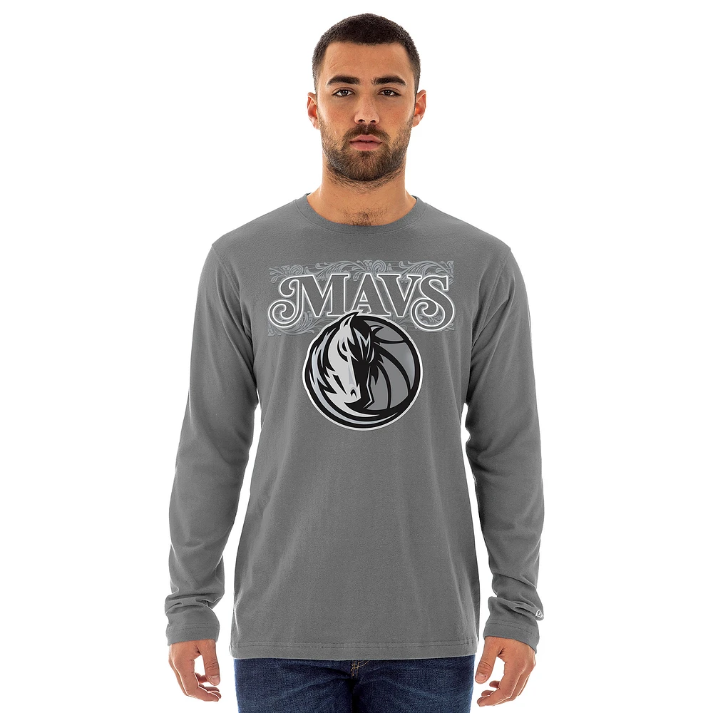 T-shirt à manches longues Dallas Mavericks City Edition 2024/25 gris New Era pour homme