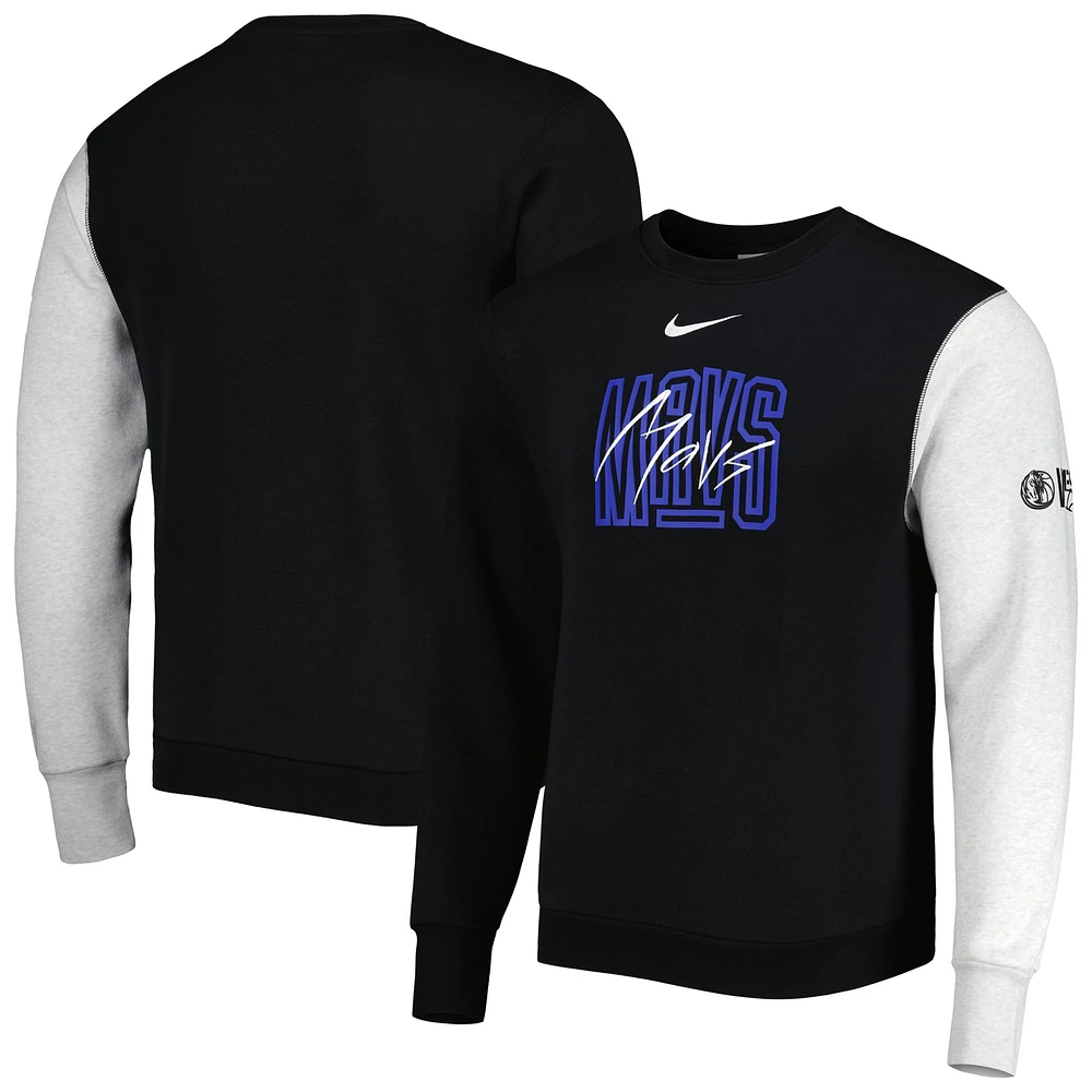 Sweat-shirt Dallas Mavericks Courtside Versus Force & Flight Nike noir/gris chiné pour homme