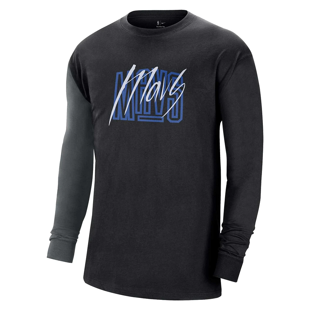 T-shirt à manches longues Nike Dallas Mavericks Courtside Versus Flight MAX90 pour homme, noir