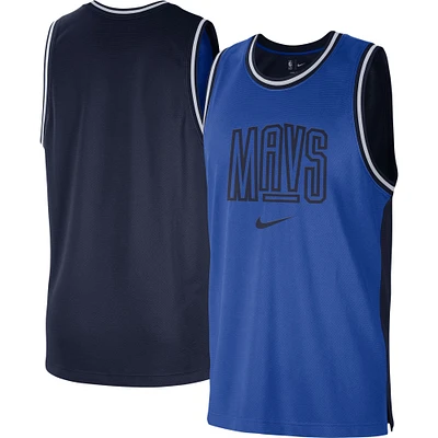 Men's Nike Blue/Navy Dallas Mavericks Courtside Versus Force Split DNA Performance Mesh Tank Top