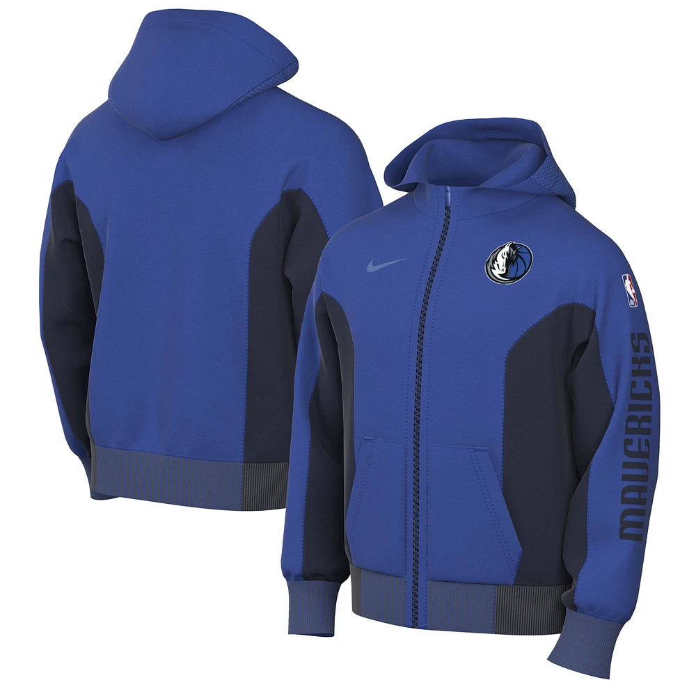 Sweat à capuche entièrement zippé Nike bleu Dallas Mavericks 2023/24 Authentic Showtime pour homme