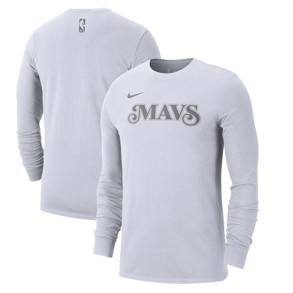 Men's Nike White Dallas Mavericks 2024/25 City Edition Essential Logo Long Sleeve T-Shirt