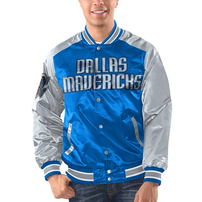 Men's Starter Blue/Silver Dallas Mavericks Renegade Satin Full-Snap Varsity Jacket