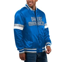 Veste universitaire bleue à bouton-pression en satin pour hommes Starter Blue Dallas Mavericks Home Game